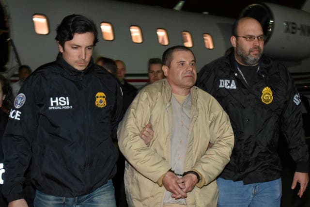 Drug lord Joaquin "El Chapo" Guzman arrives at Long Island MacArthur airport in New York, U.S., January 19, 2017. The son of one of his top lieutenants has been indicted on drug charges.