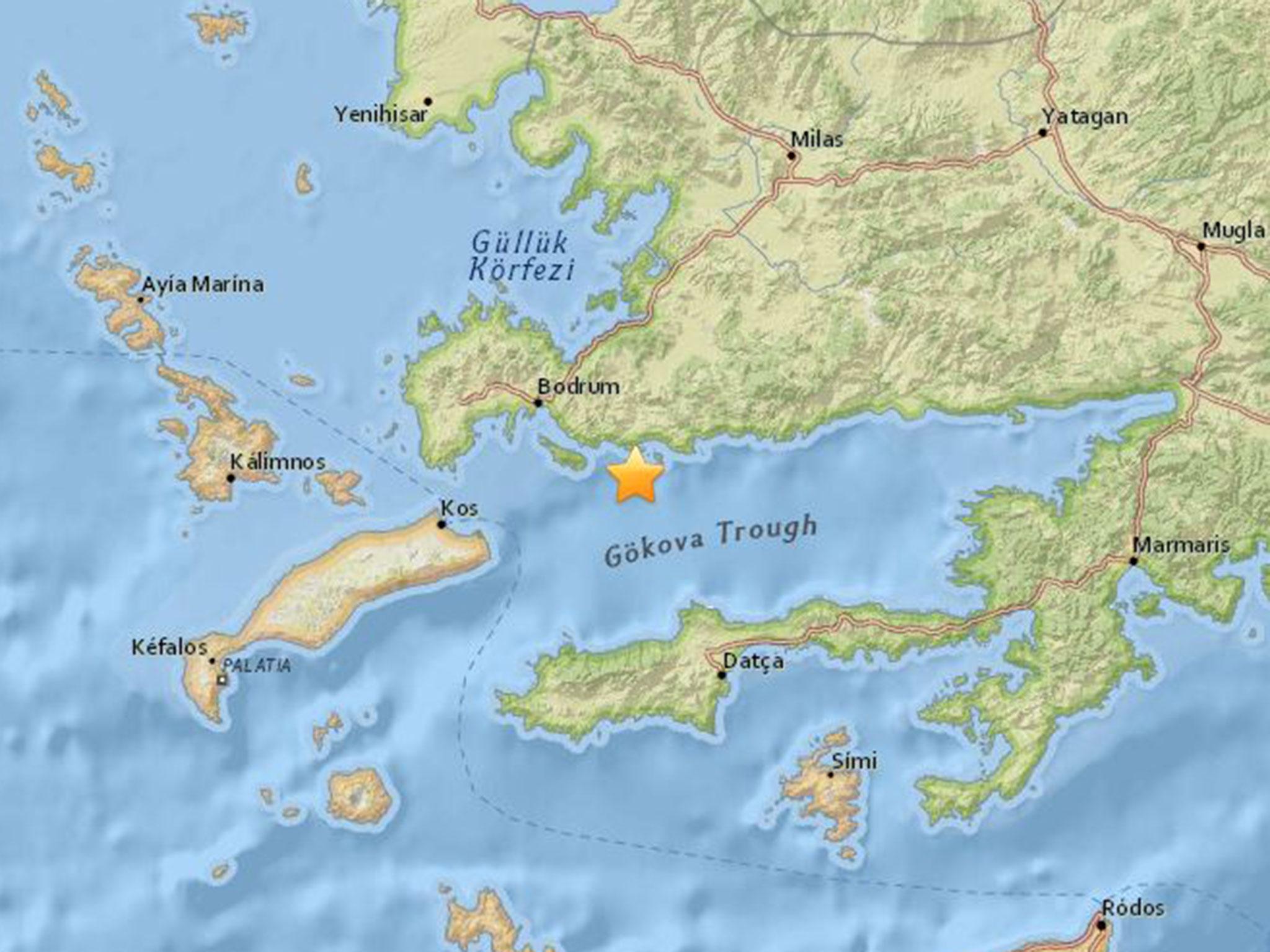 The 5.3 magnitude quake struck 15km (about nine miles) southeast of the Aegean coastal town of Bodrum, at a depth of 10km