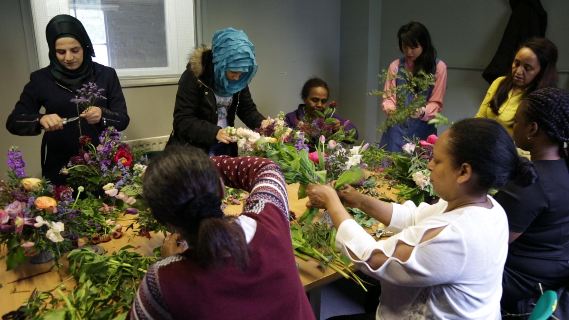 The group's final class of the course was a lesson in sponge arrangements