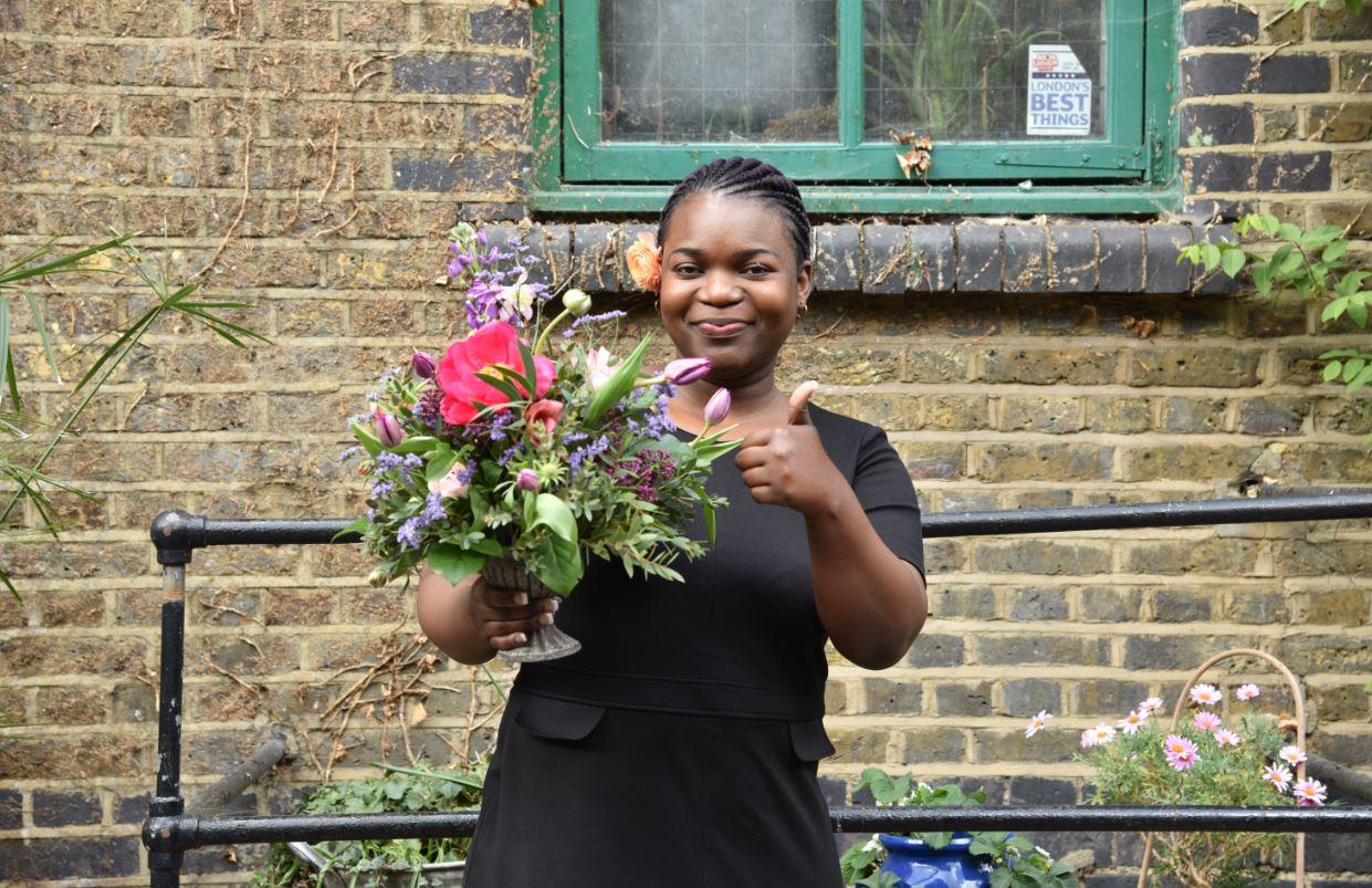 Kendra's arrangement will be transported across London to its new owner