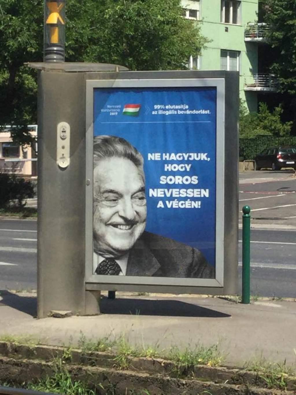 ‘Don’t let Soros have the last laugh’: a poster targeting the US-based billionaire