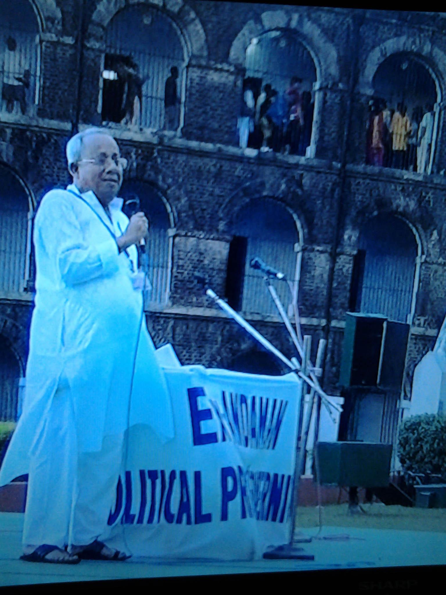 Sushil's son Anil Dasgupta speaking outside the prison November 2011