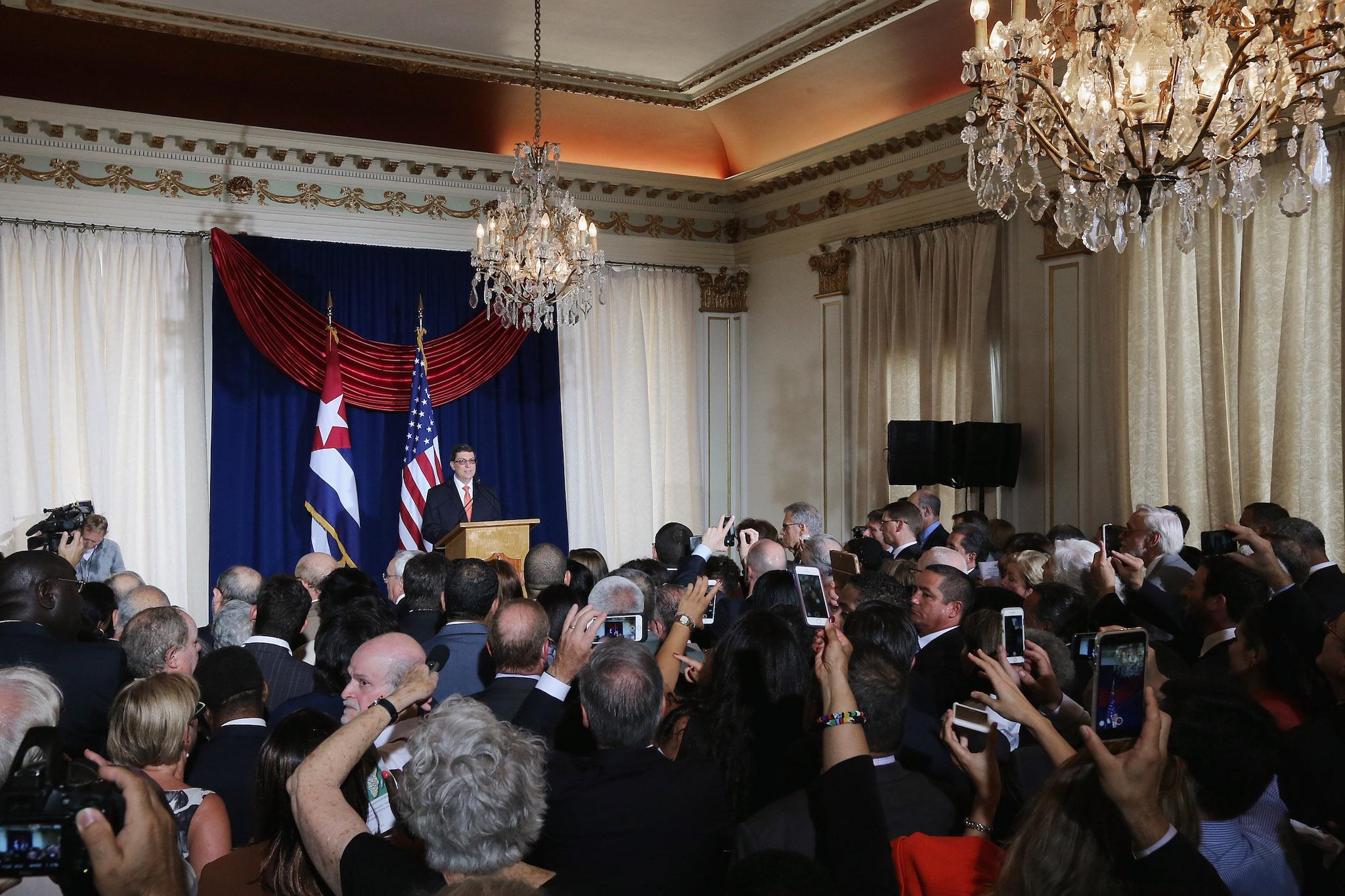 Cuban Foreign Minister Bruno Rodriguez delivers remarks during the re-opening ceremony for the Cuban embassy July 20, 2015 in Washington, DC