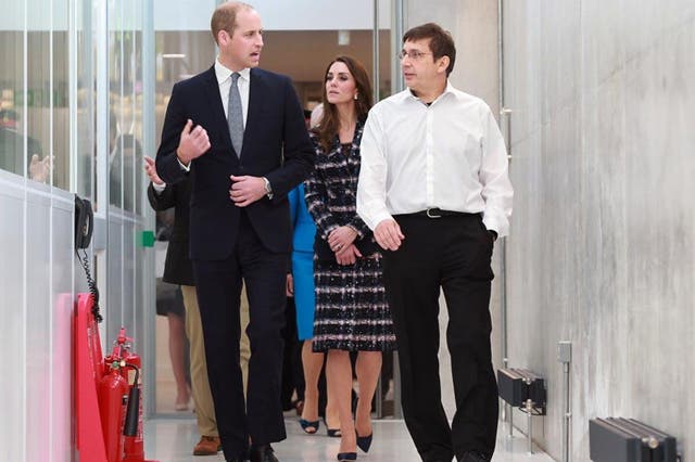 Andre Geim, professor of condensed matter physics at the University of Manchester guides Prince William and the Duchess of Cambridge around the National Graphene Institute in October 2016