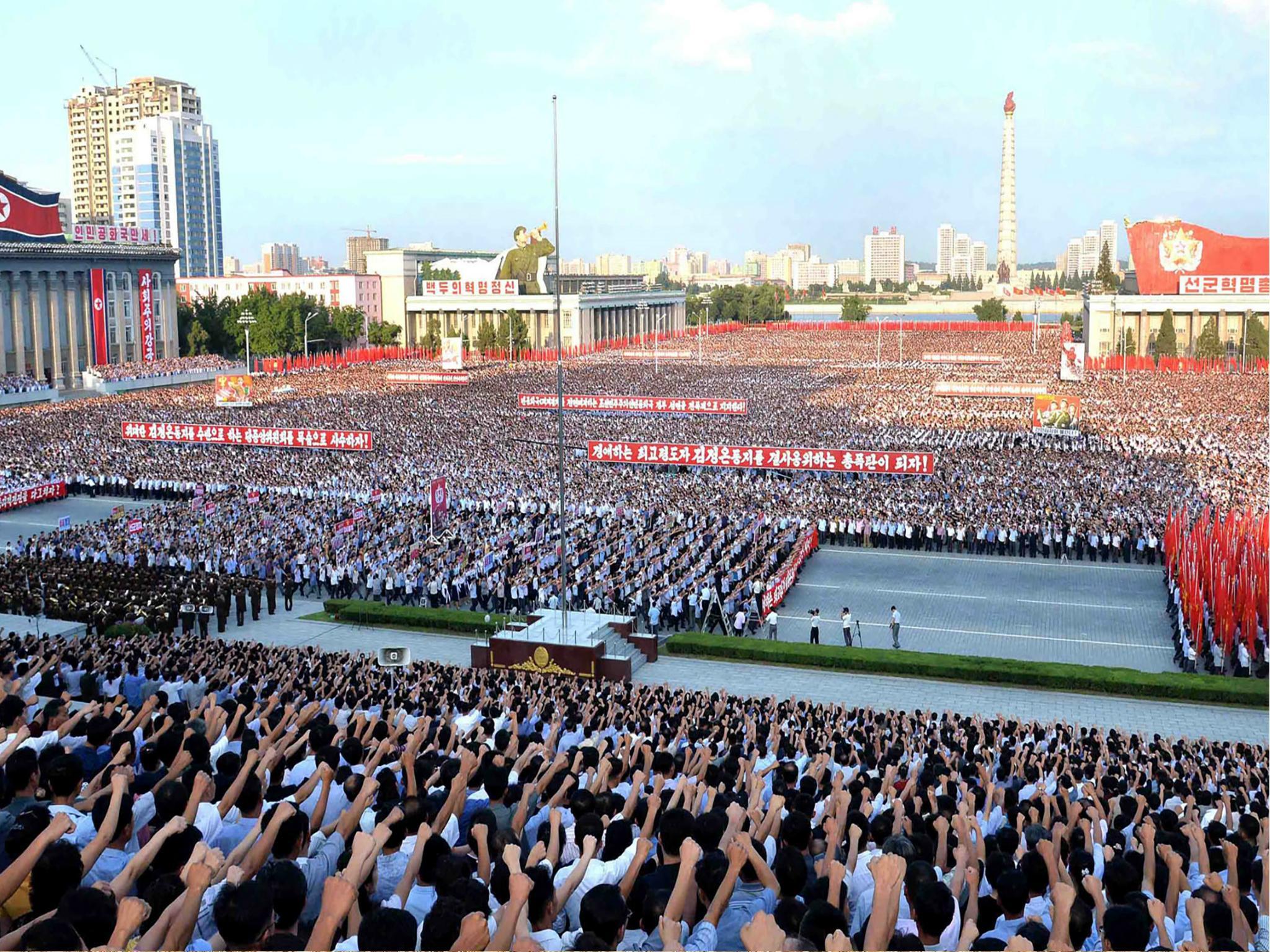 Photo of an anti-US rally in Pyongyang released by North Korea's official Korean Central News Agency on 10 Aug 2017
