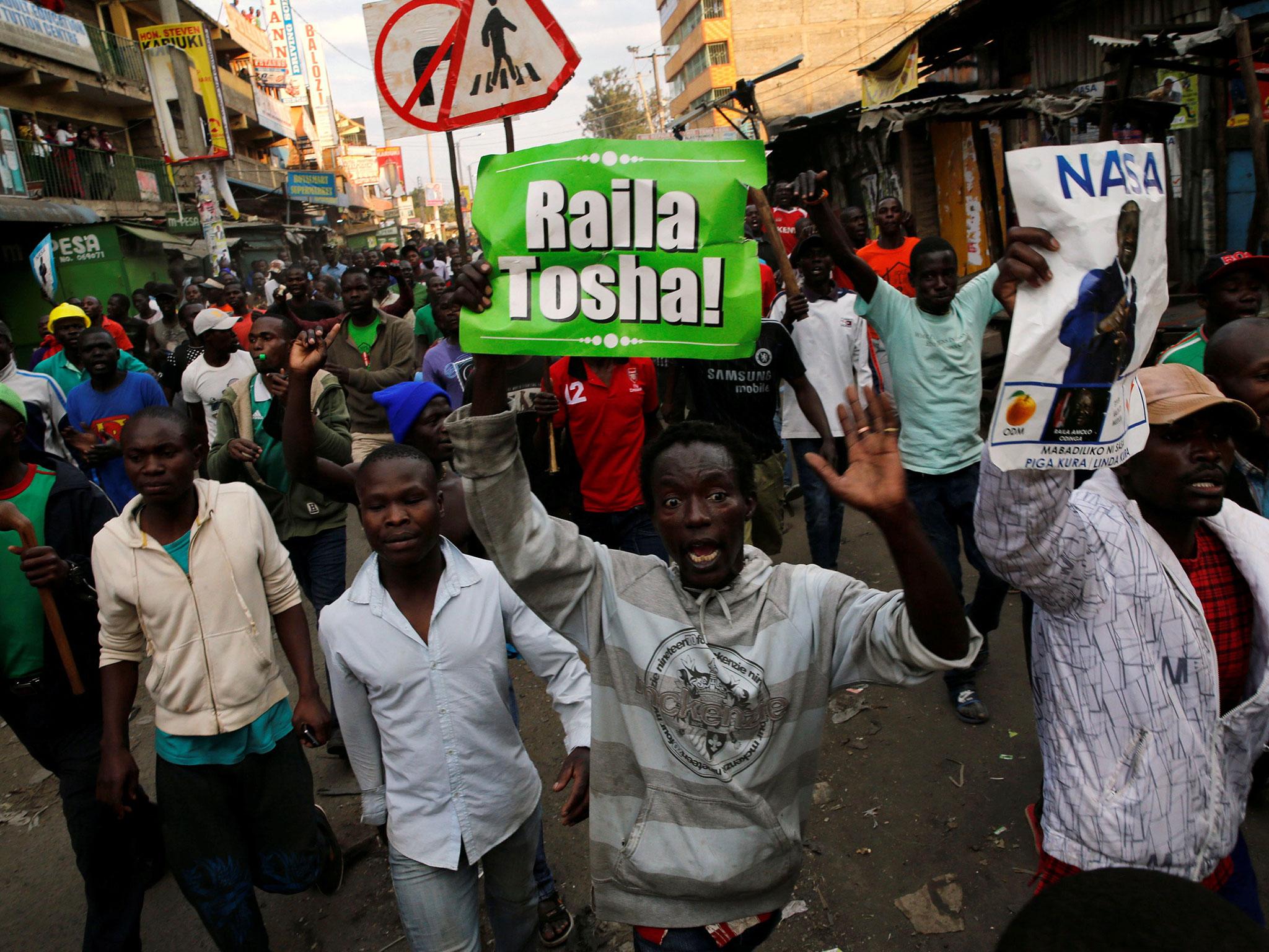 Supporters of Kenyan opposition leader Raila Odinga in Nairobi say he has been cheated of victory