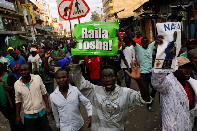 Supporters of Kenyan opposition leader Raila Odinga in Nairobi say he has been cheated of victory 
