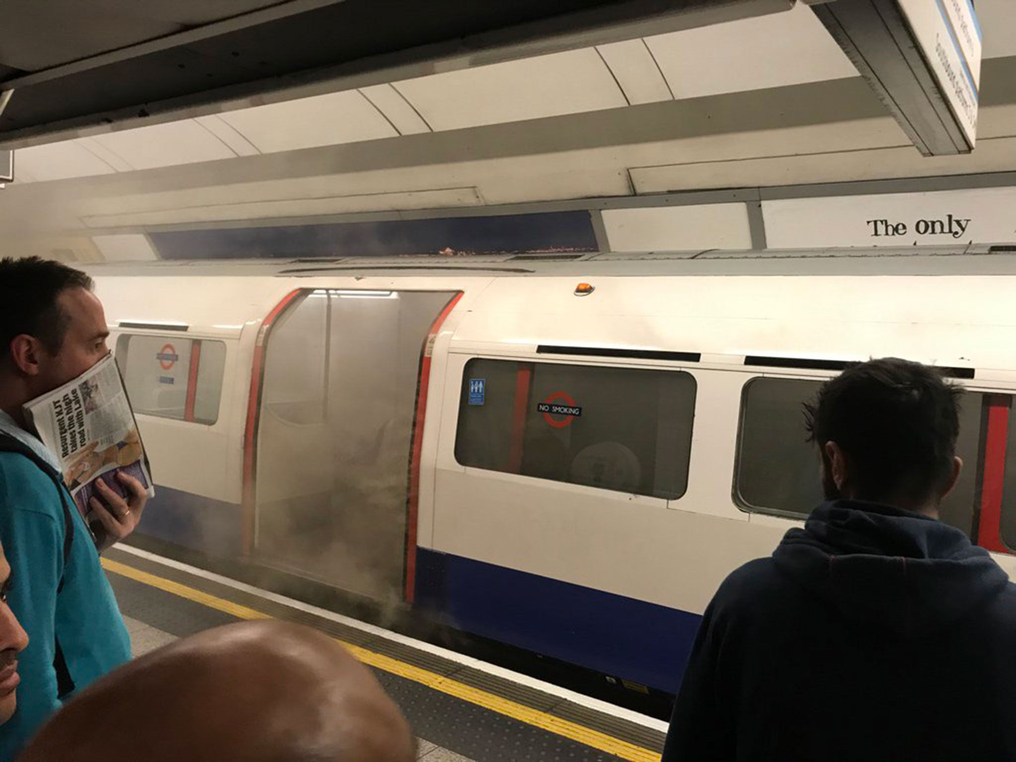 Smoke coming out of a Bakerloo Line train at Oxford Circus station on 11 August