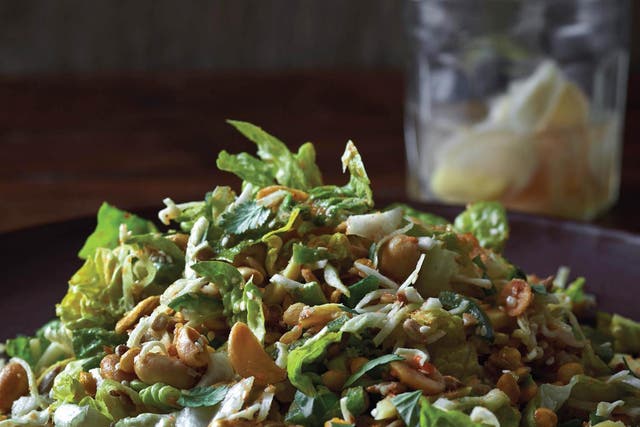 Like all good Burmese salads, this recipe does not skimp on all the crunchy bits. Keep them on hand to make more of this salad; you may want to eat it all week