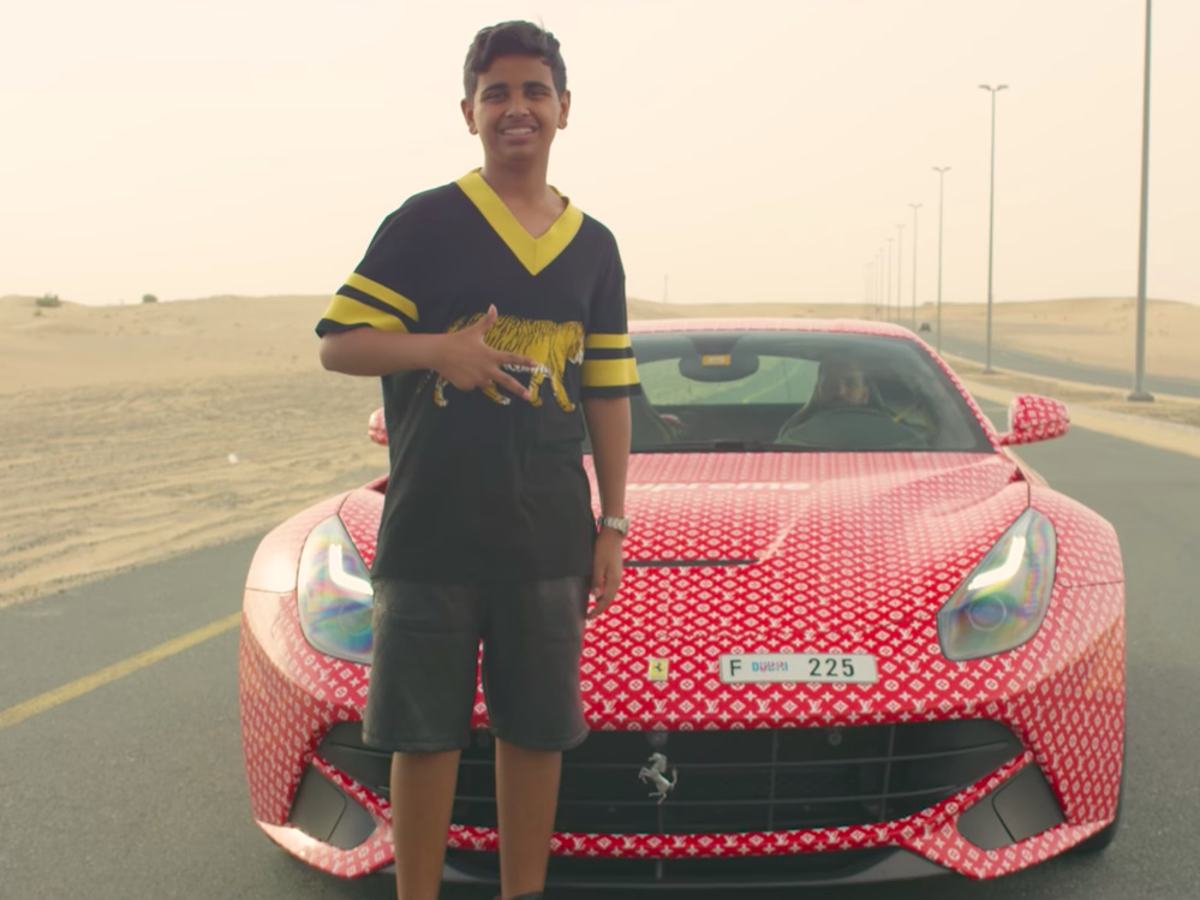 The Instagram-famous son of a Dubai billionaire wrapped a £200,000 Ferrari  in Louis Vuitton print — but is 3 years too young to drive it, The  Independent