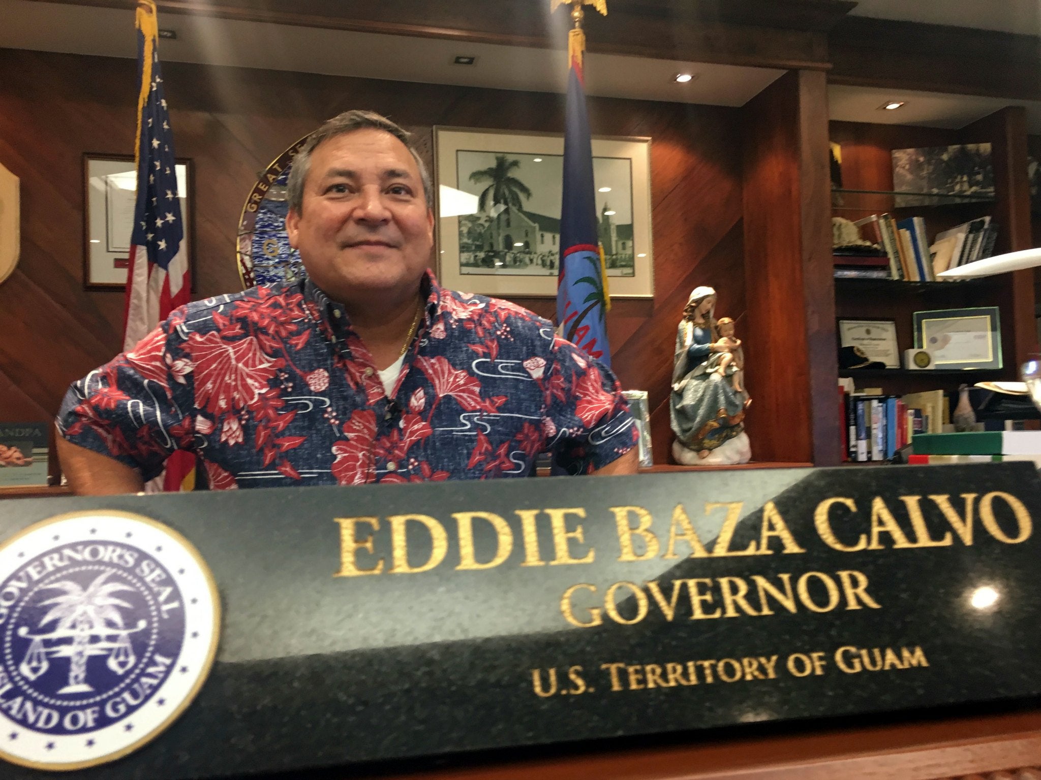 Guam Gov. Guam Eddie Baza Calvo, seen here on Aug. 11, 2017, has sought to assure his citizens even as Guam released an advisory on surviving a missile attack.