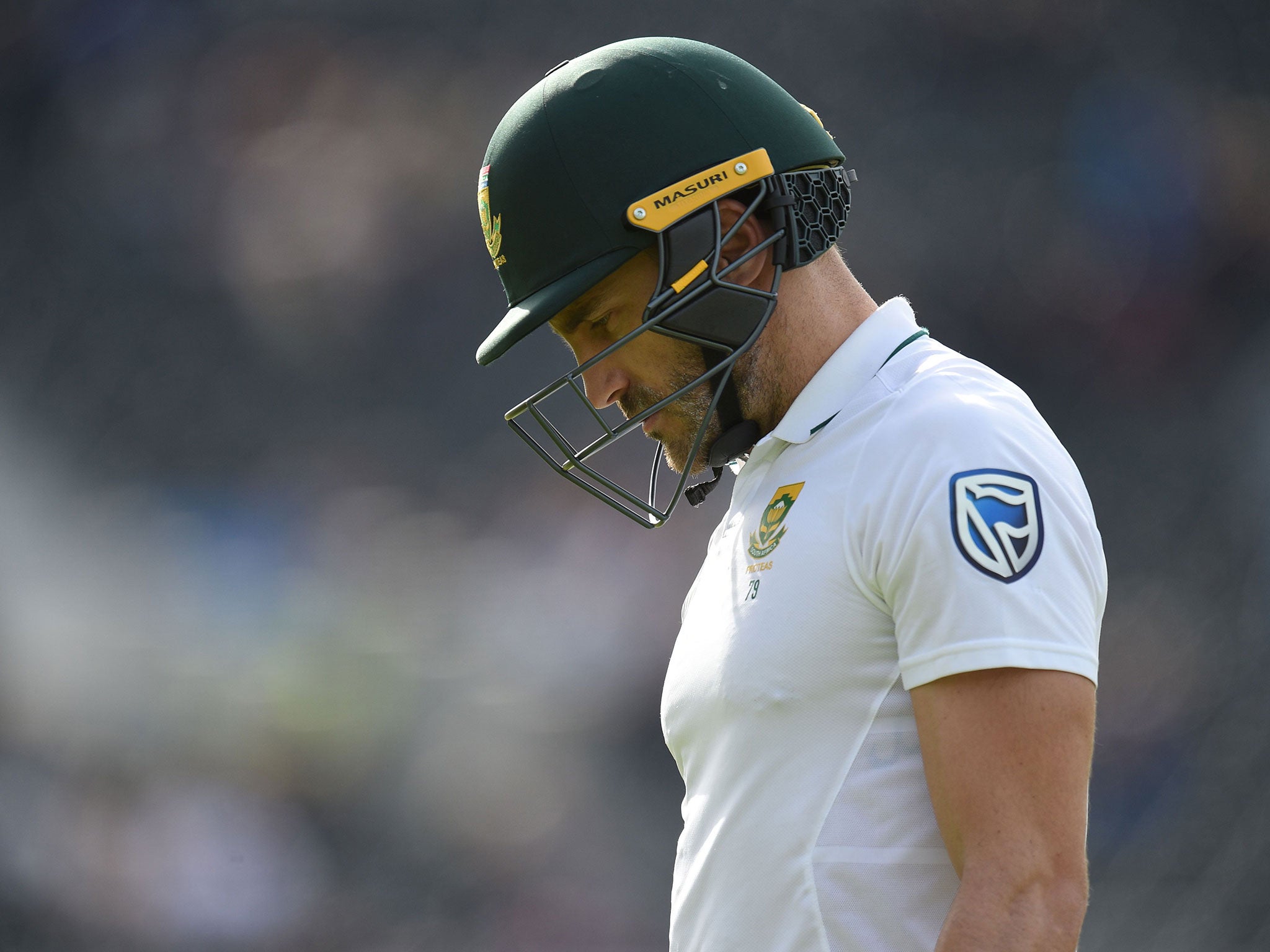 Faf du Plessis leaves the pitch after being dismissed on day four of the final test