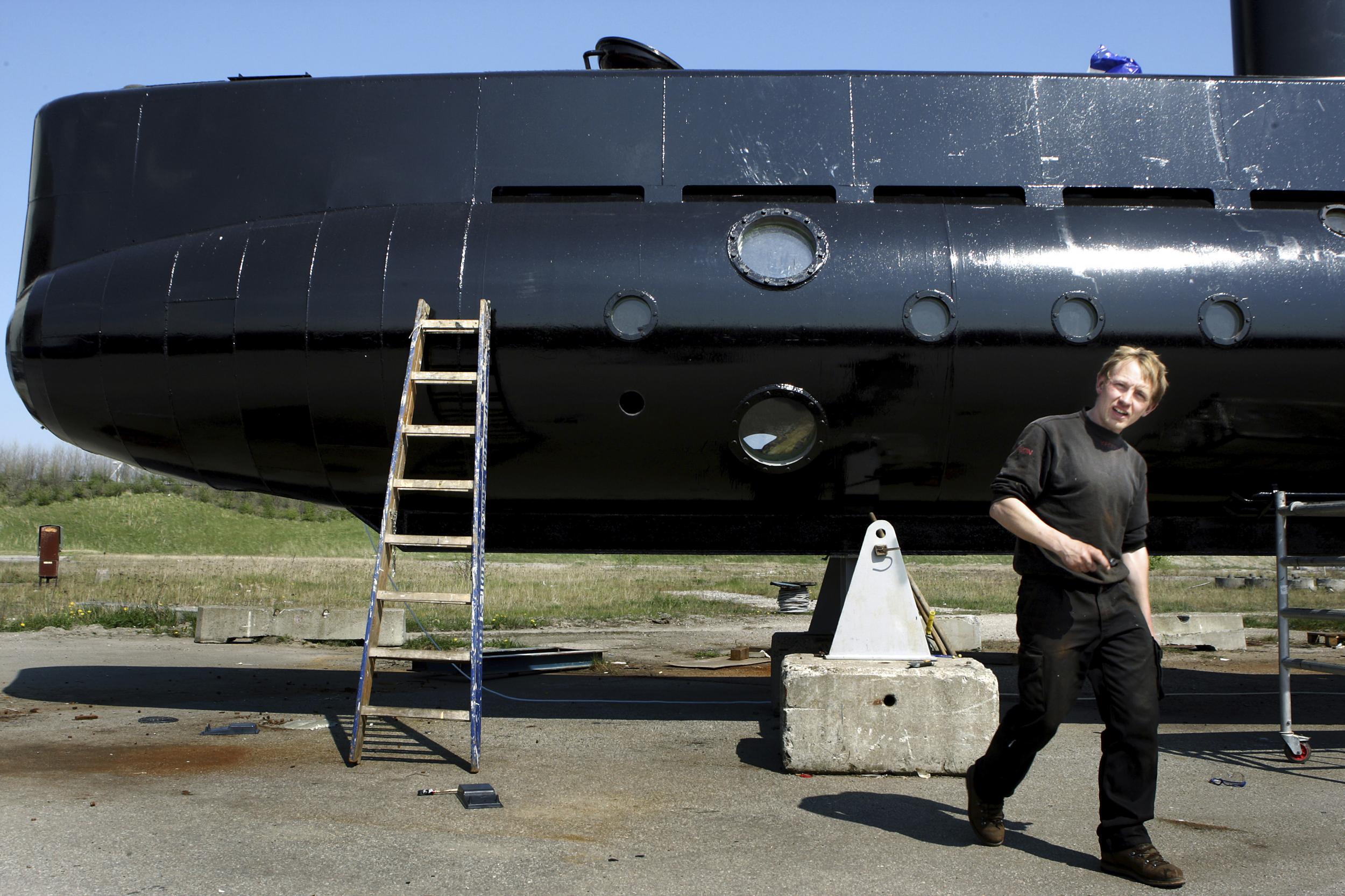 Peter Madsen with the submarine he built using money from crowdfunding