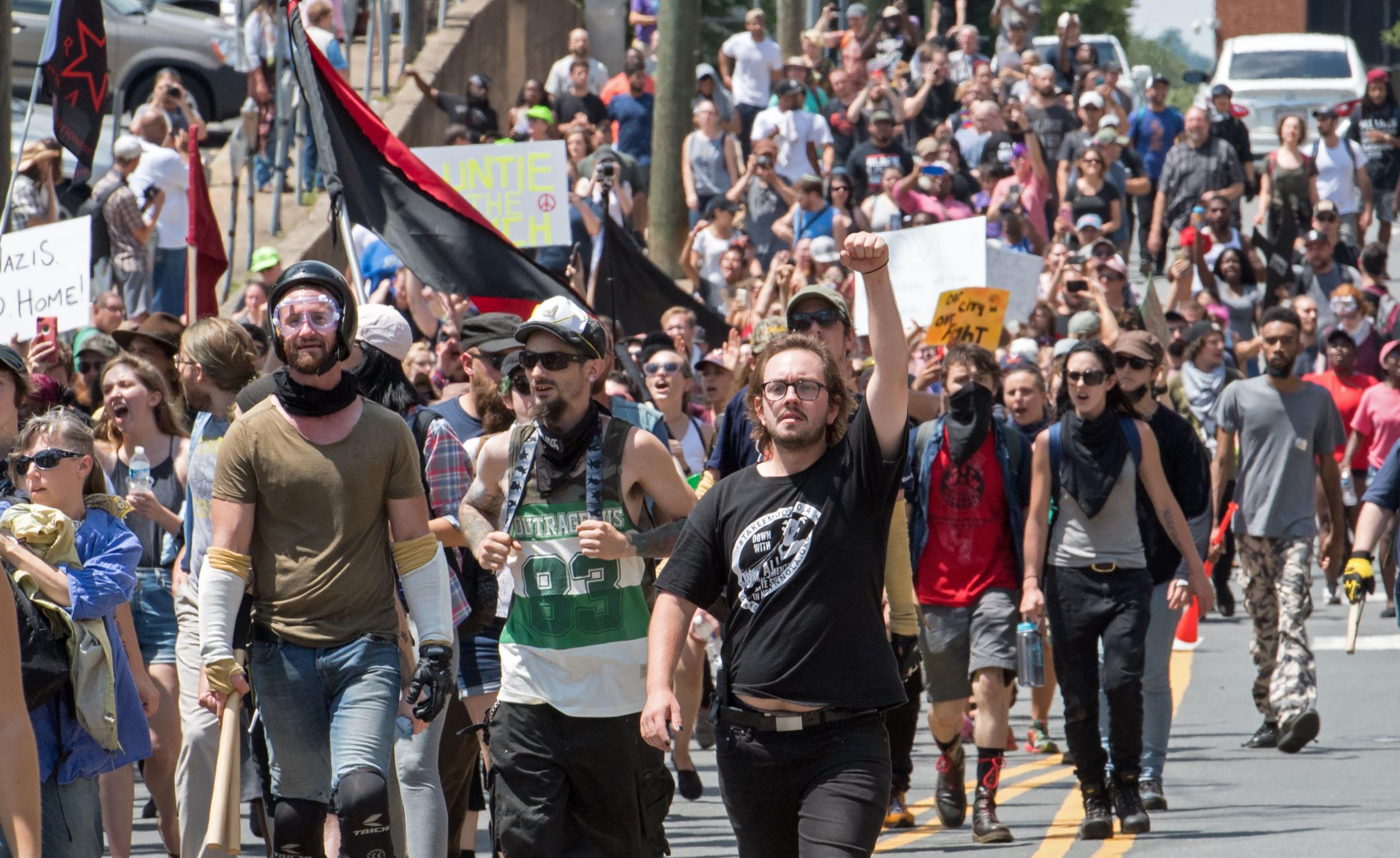  Protesters marching in Charlottesville, Virginia on August 12, 2017