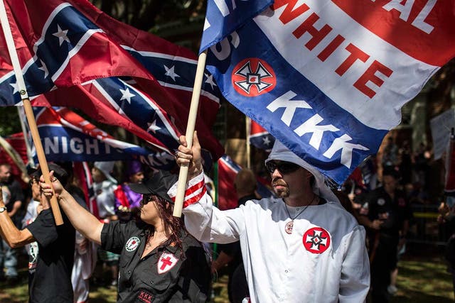 <p>The Ku Klux Klan protesting on 8 July in Charlottesville, Virginia</p>