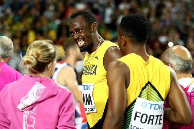 Usain Bolt suffered 'cramp' to end his final race at the World Athletics Championships in injury