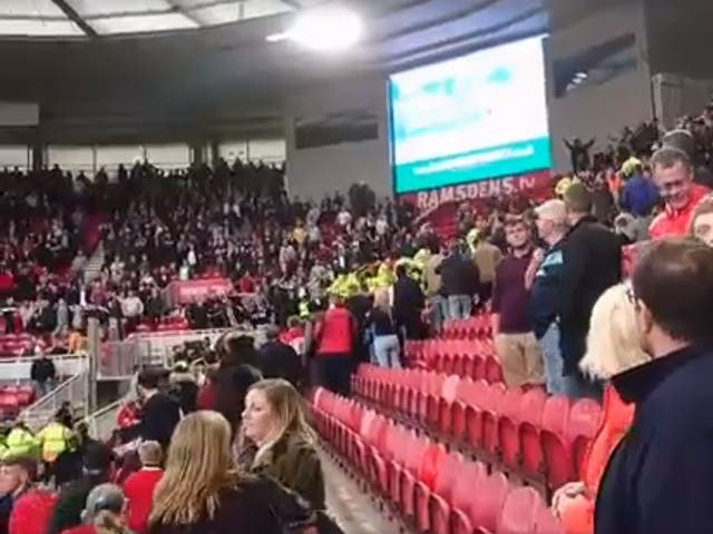 Disorder began just before the final whistle when Sheffield United fans thought their team had nabbed a last-minute equaliser against Middlesbrough at the Riverside Stadium, only for it to be disallowed.