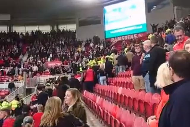 Disorder began just before the final whistle when Sheffield United fans thought their team had nabbed a last-minute equaliser against Middlesbrough at the Riverside Stadium, only for it to be disallowed.