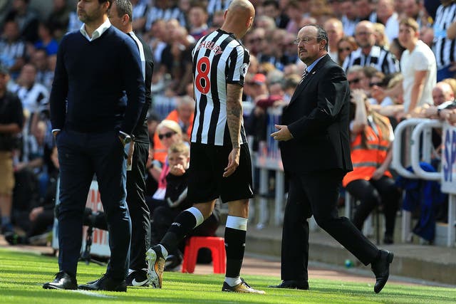 Jonjo Shelvey was shown a red card for stamping on Dele Alli as Newcastle lost 2-0 to Spurs