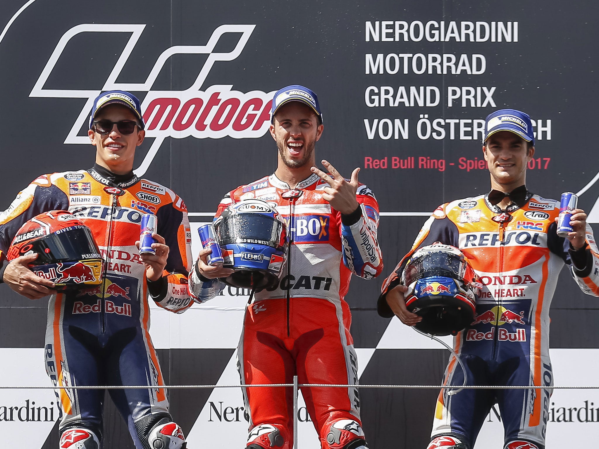 Dovizioso celebrates winning his third race of the season for Ducati