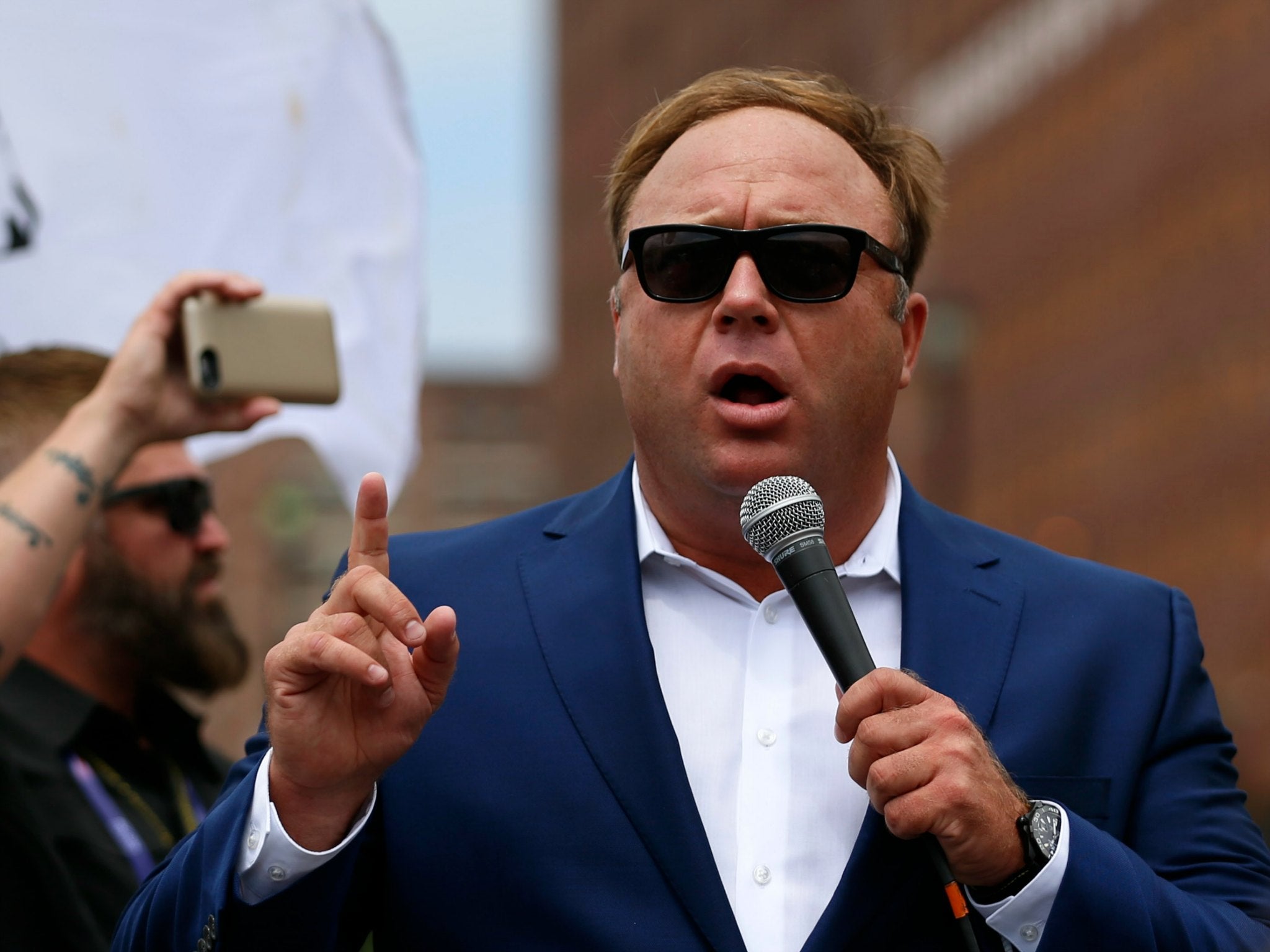 Conspiracy theorist Alex Jones, seen here near the Republican National Convention in Cleveland, Ohio, on July 18, 2016, has asserted that the Charlottesville violence staged