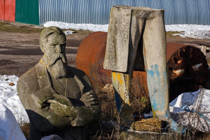 The statue had been cut in half and dumped in the Poltava region of eastern Ukraine