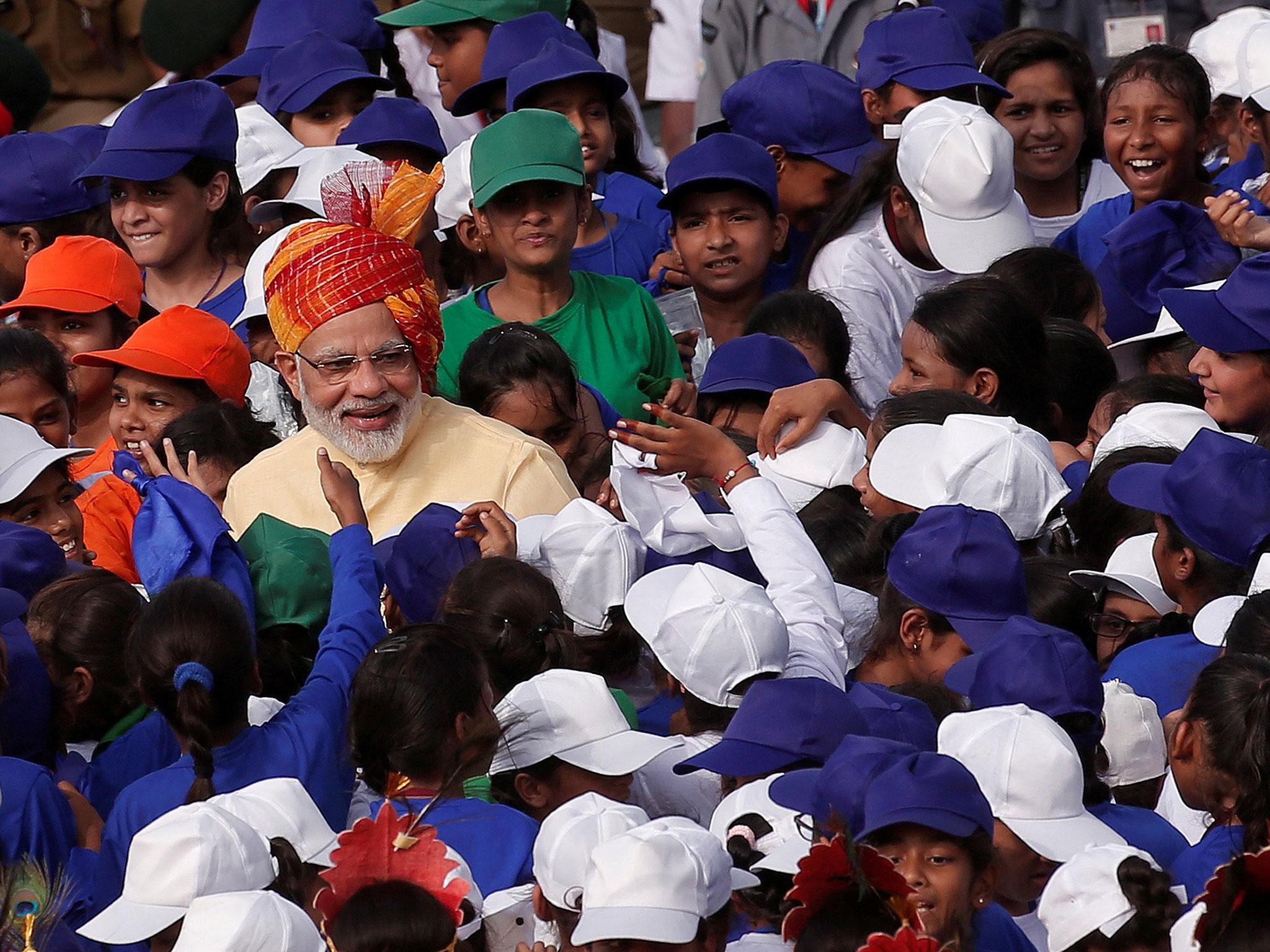 Mr Modi addressed crowds at the historic Red Fort in Delhi