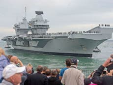 UK’s new £3bn aircraft carrier arrives in Portsmouth amid criticism