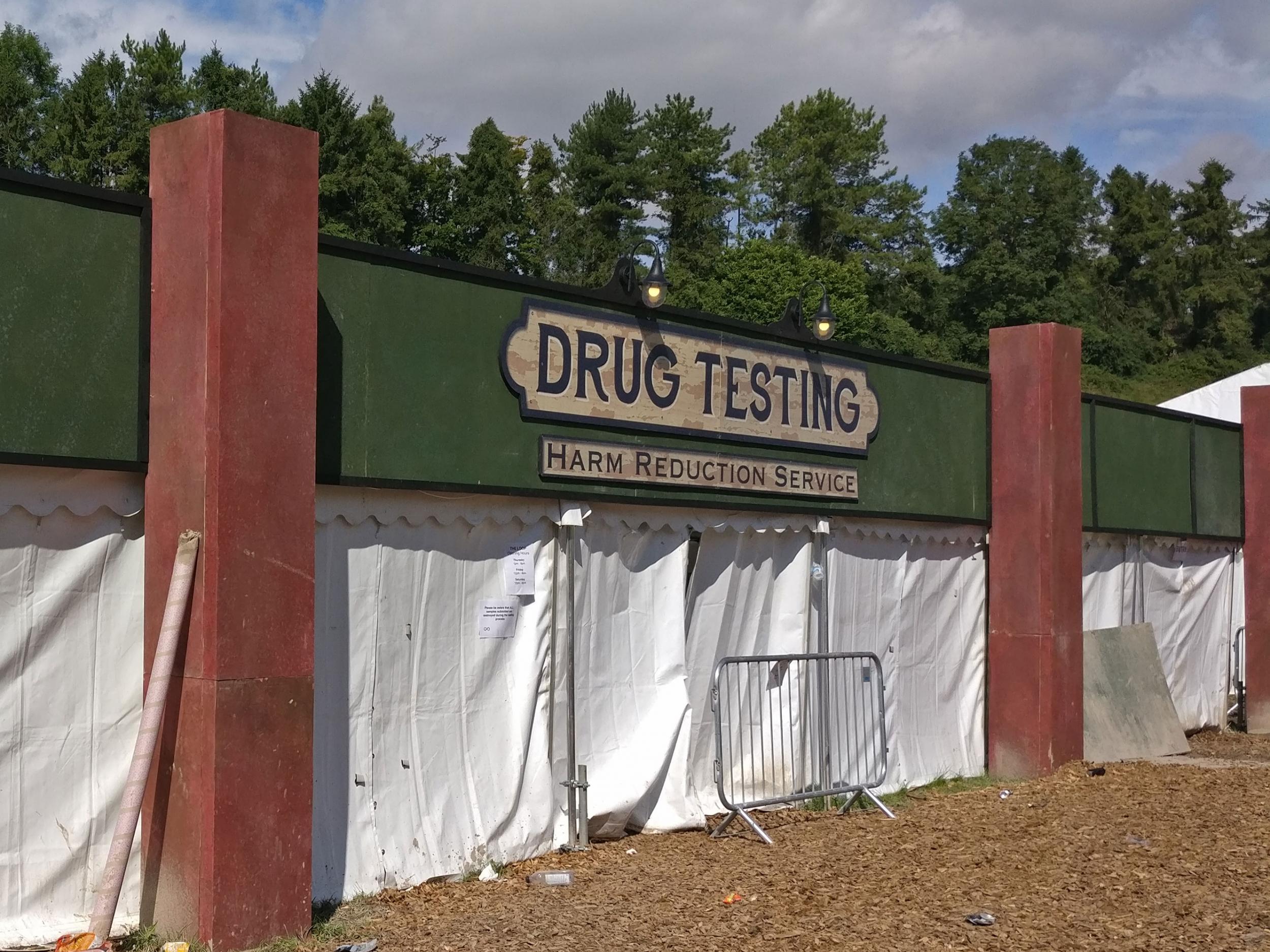 The tent housing The Loop, a drugs testing and counselling service for festivalgoers