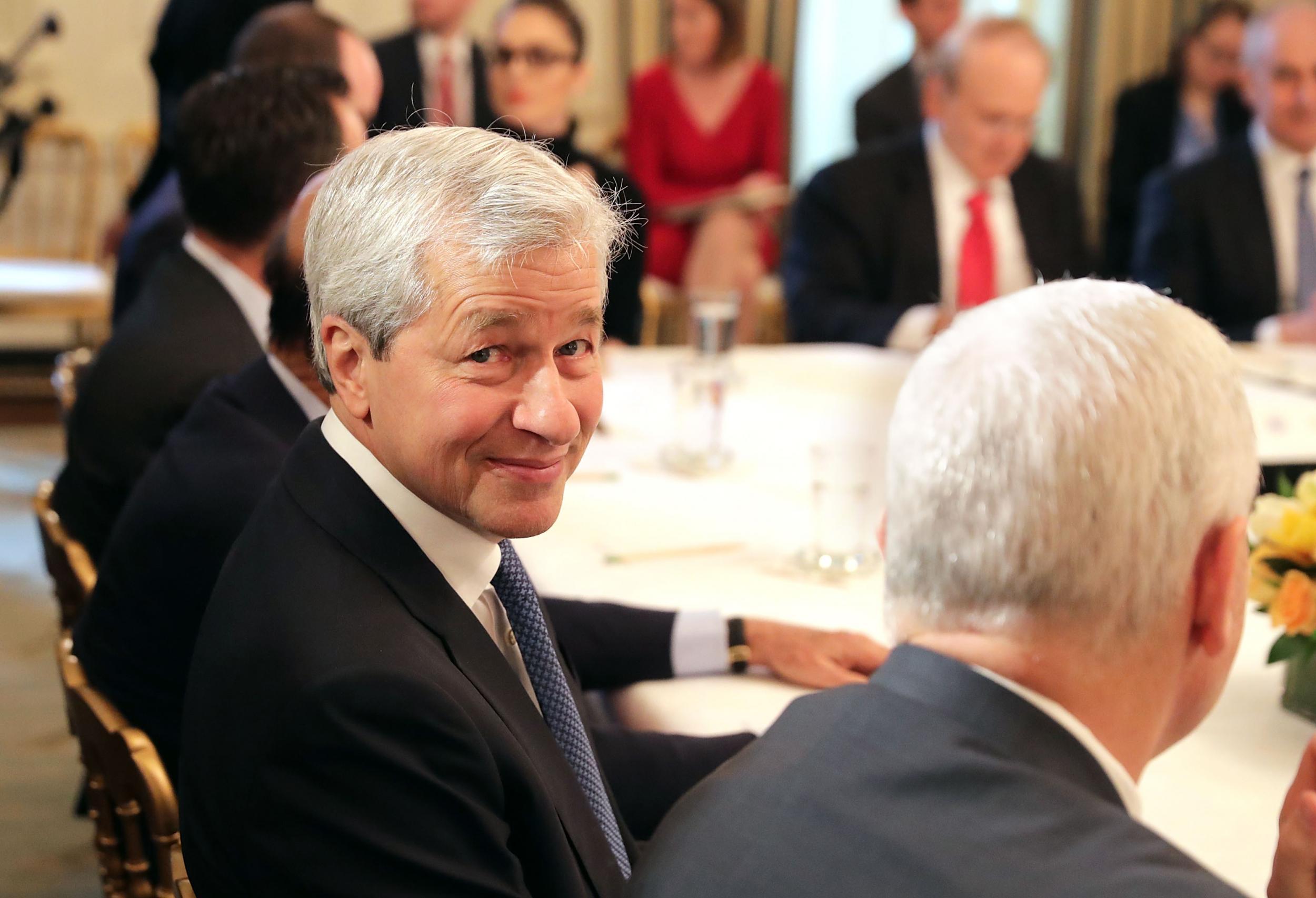 JP Morgan Chase CEO Jamie Dimon attends a policy forum with President Donald Trump and other members of the Strategic and Policy Forum