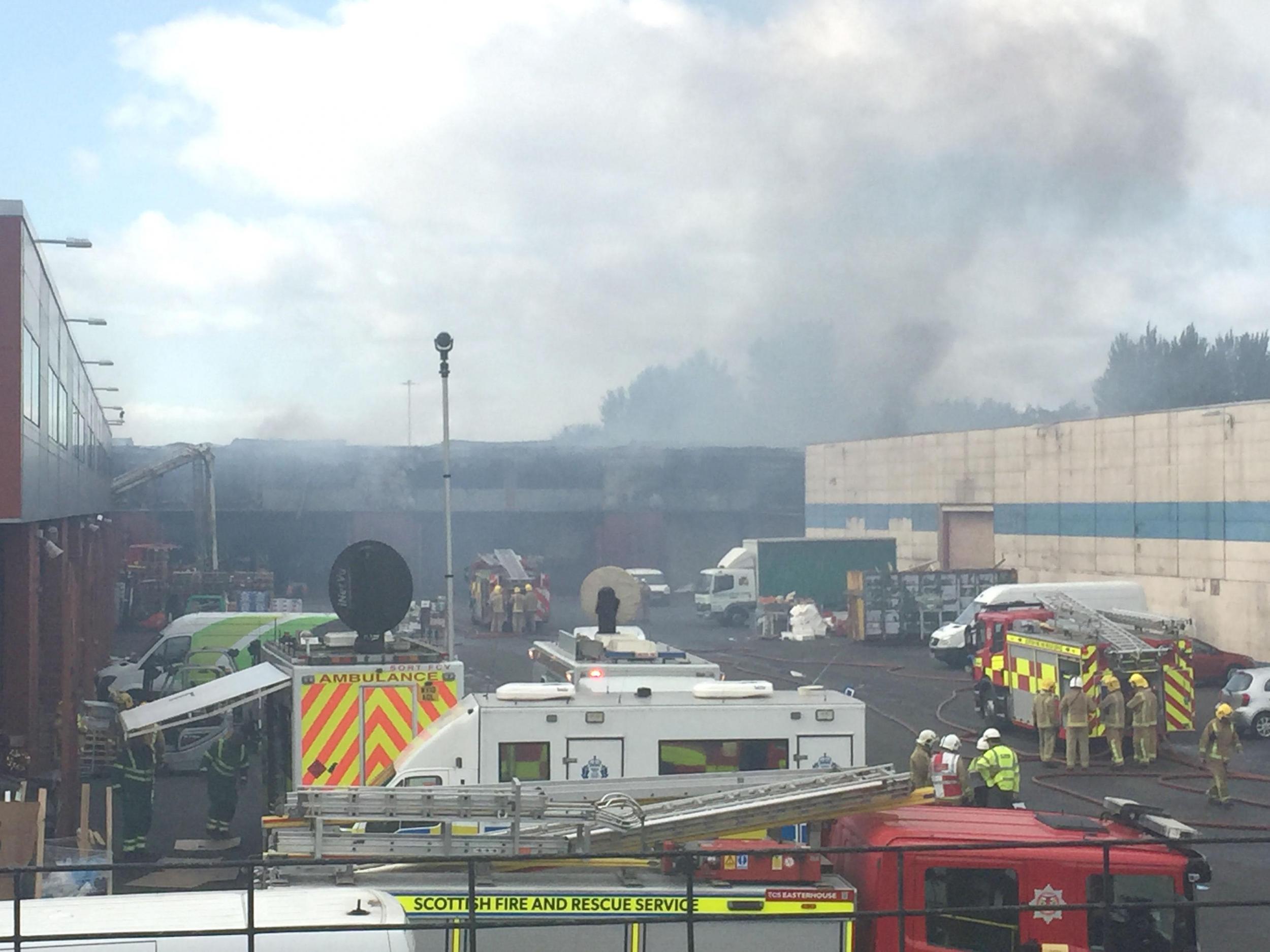 Firefighters tackling a warehouse blaze at a fruit market in Blochairn Road, Glasgow.