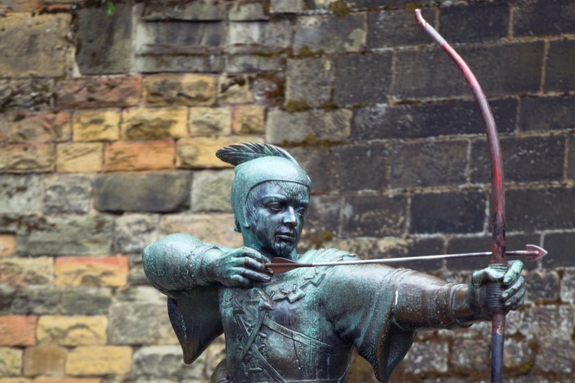 The bronze of Robin Hood sits in Nottingham Castle