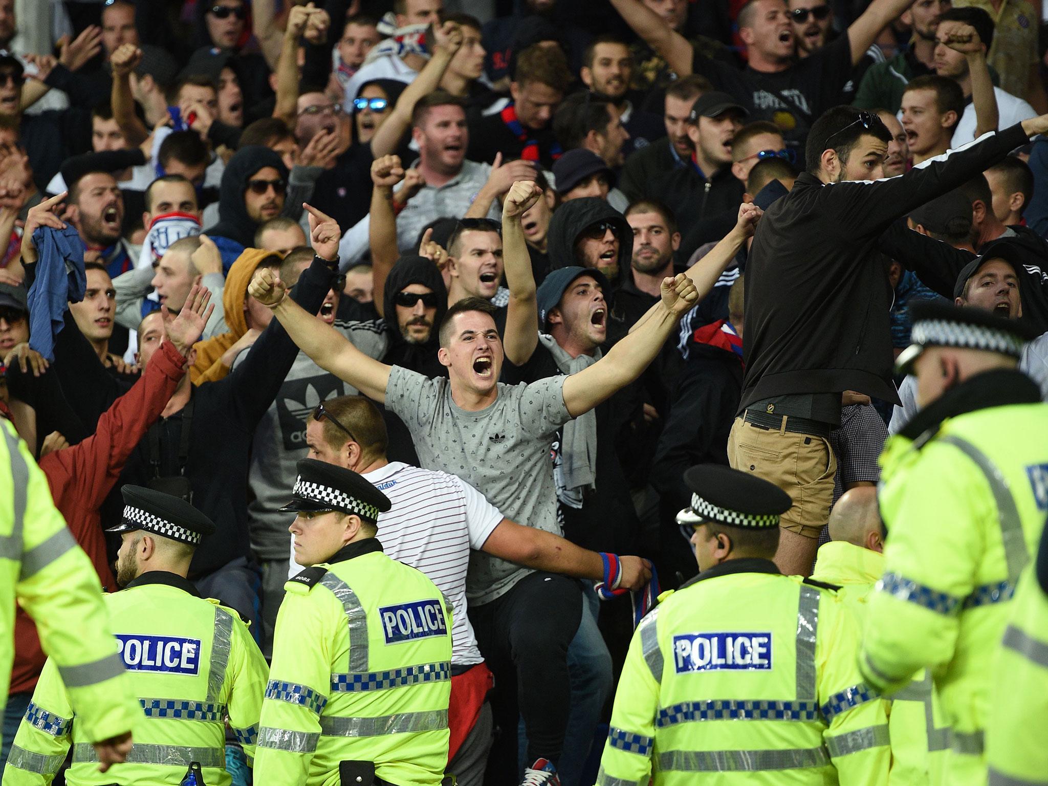 The disturbances at Goodison Park forced a delay in the game