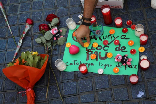 Memorials were placed at the scene where suspected terrorists crashed a van into pedestrians at Las Ramblas in Barcelona