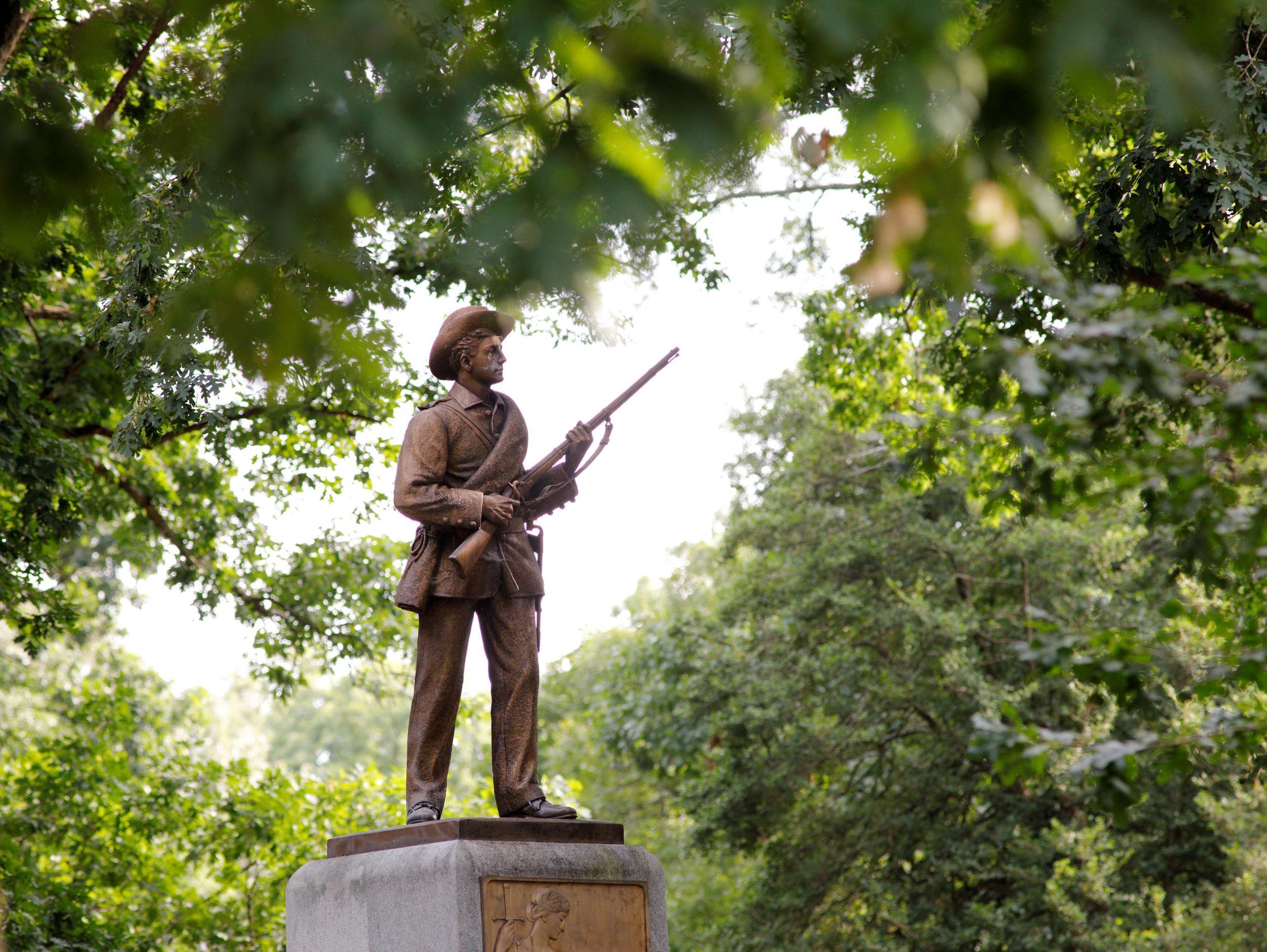 Confederate statue of a soldier "Silent Sam" stands on the campus of the University of North Carolina, US