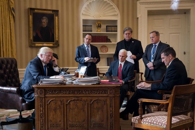 The only people in this photo who are still part of the Trump administration are Vice President Mike Pence and President Donald Trump himself.