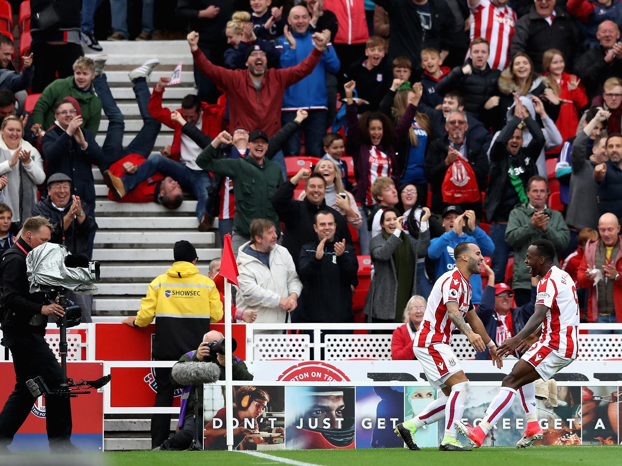 Jese Rodriguez celebrates scoring on his Stoke debut as fans fail to contain their delight