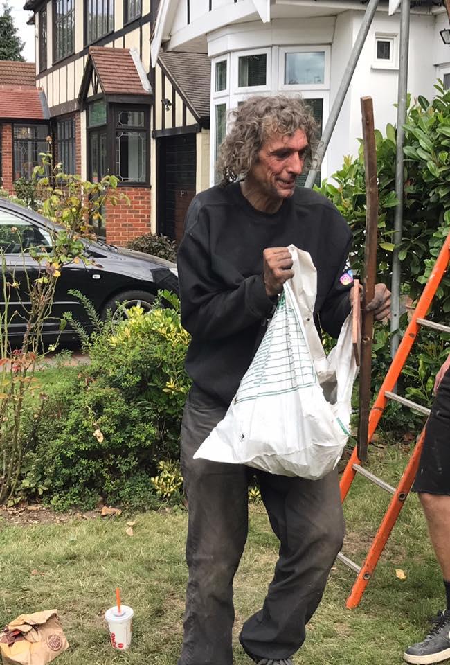 John asked the roofers if he could help out after they gave him a cup of tea