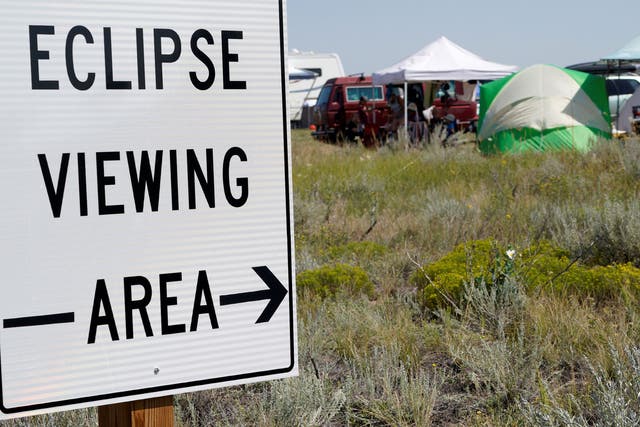 A designated eclipse viewing area is seen in a campground near Guernsey, Wyoming,