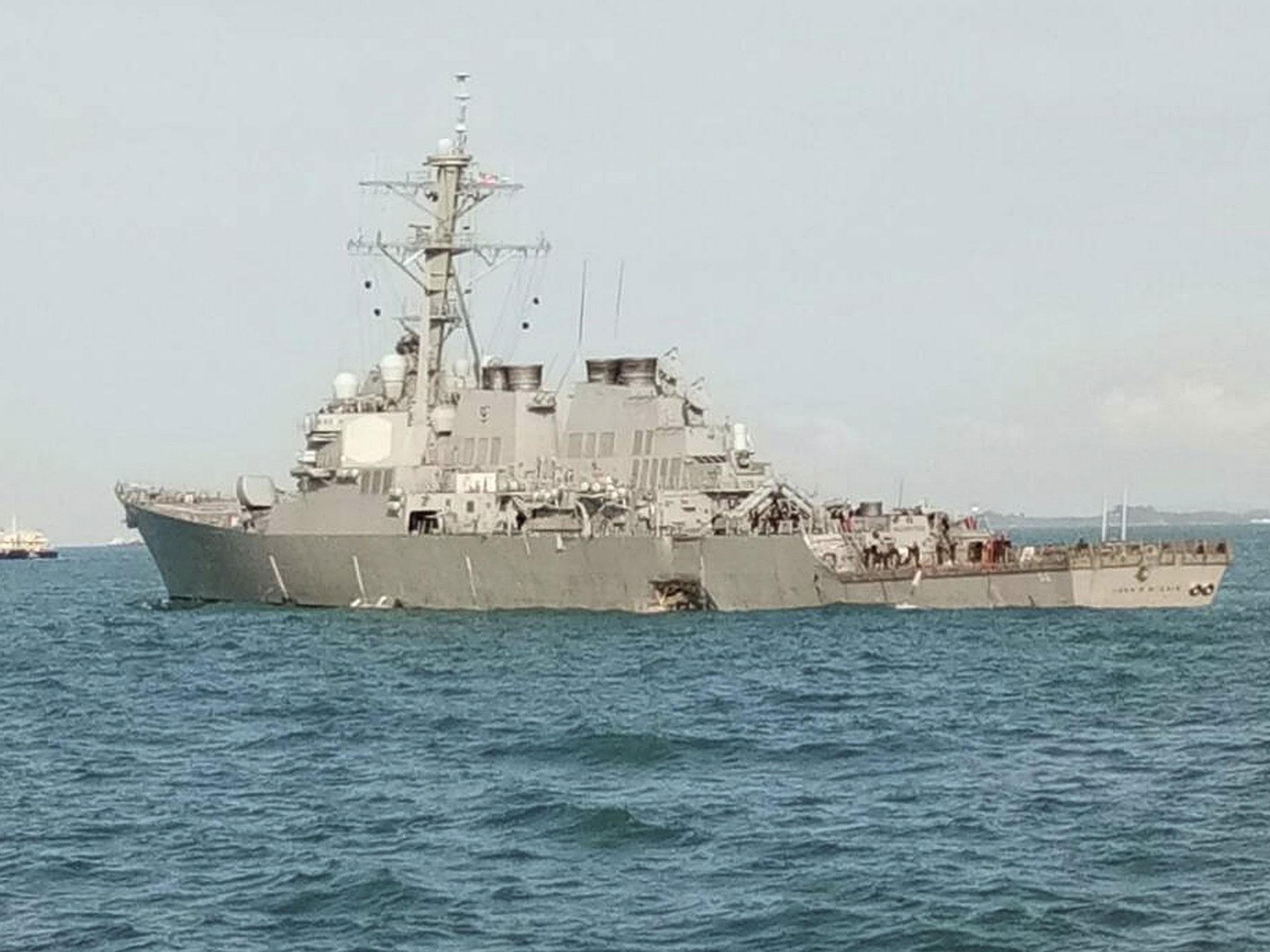 The US guided-missile destroyer USS John S McCain collided with an oil tanker off the coast of Johor, Malaysia