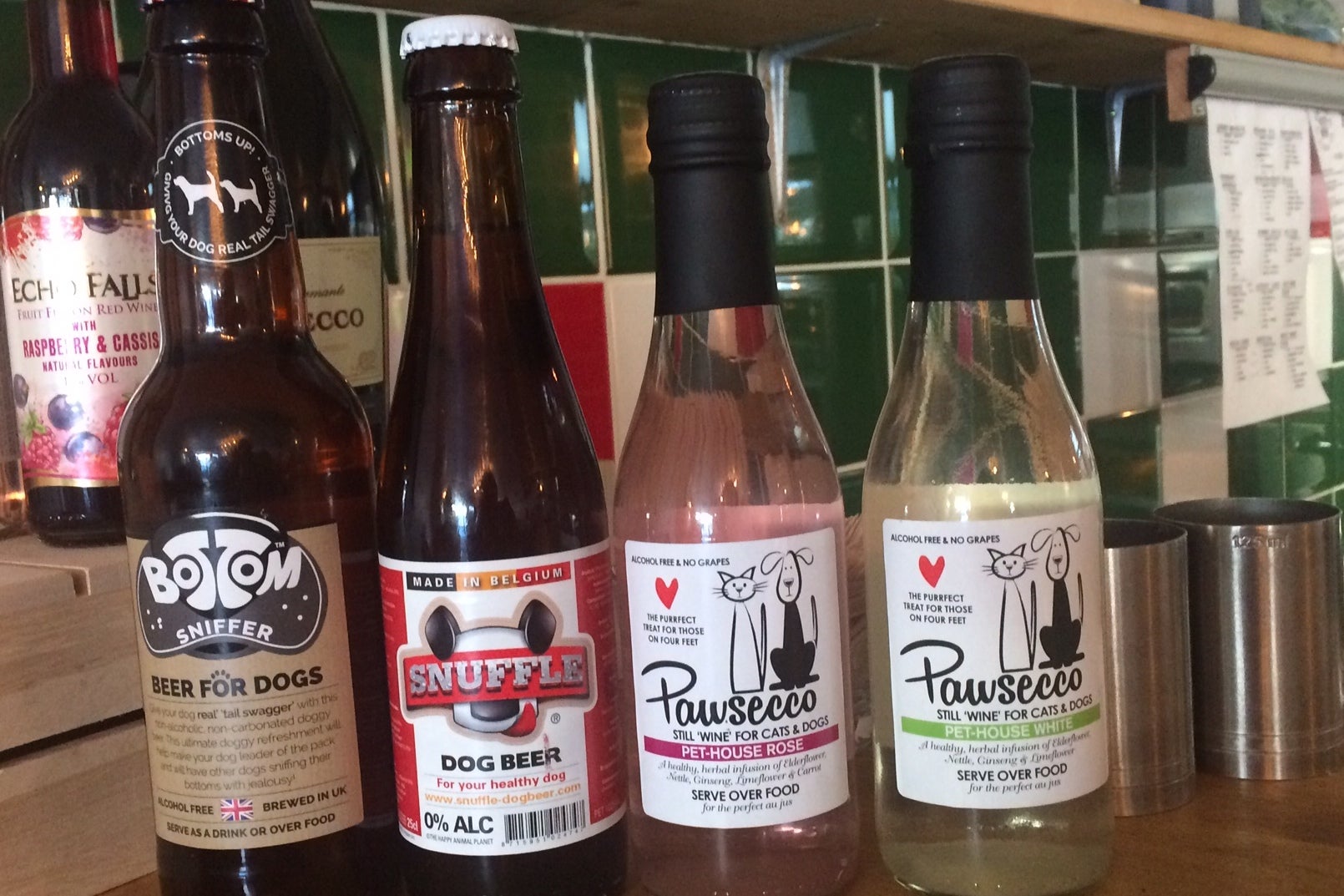 Pawsecco and Snuffle Dog beer are served at The Wet Dog Pizza