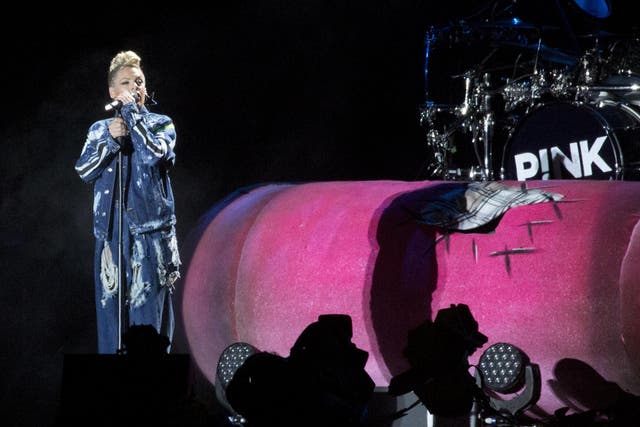 Pink performs on the Supervene Stage at the V Festival in Hylands Park, Chelmsford