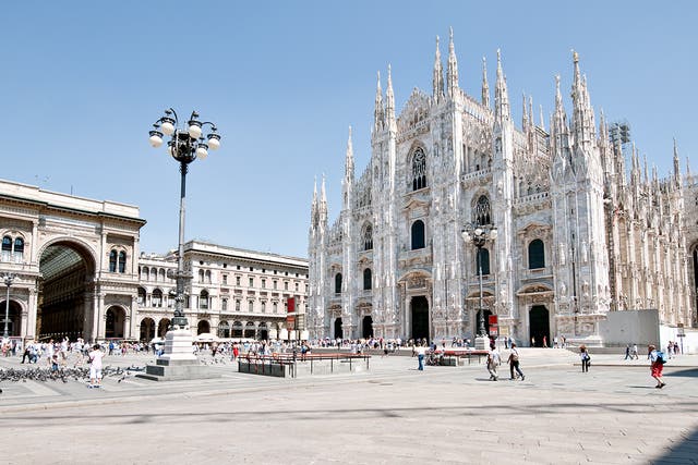 The streets leading up to Milan’s Piazza del Duomo have been protected
