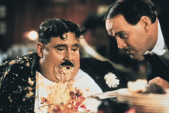 Bursting point: Terry Jones (Mr Creosote) and John Cleese in 1983’s ‘The Meaning of Life’