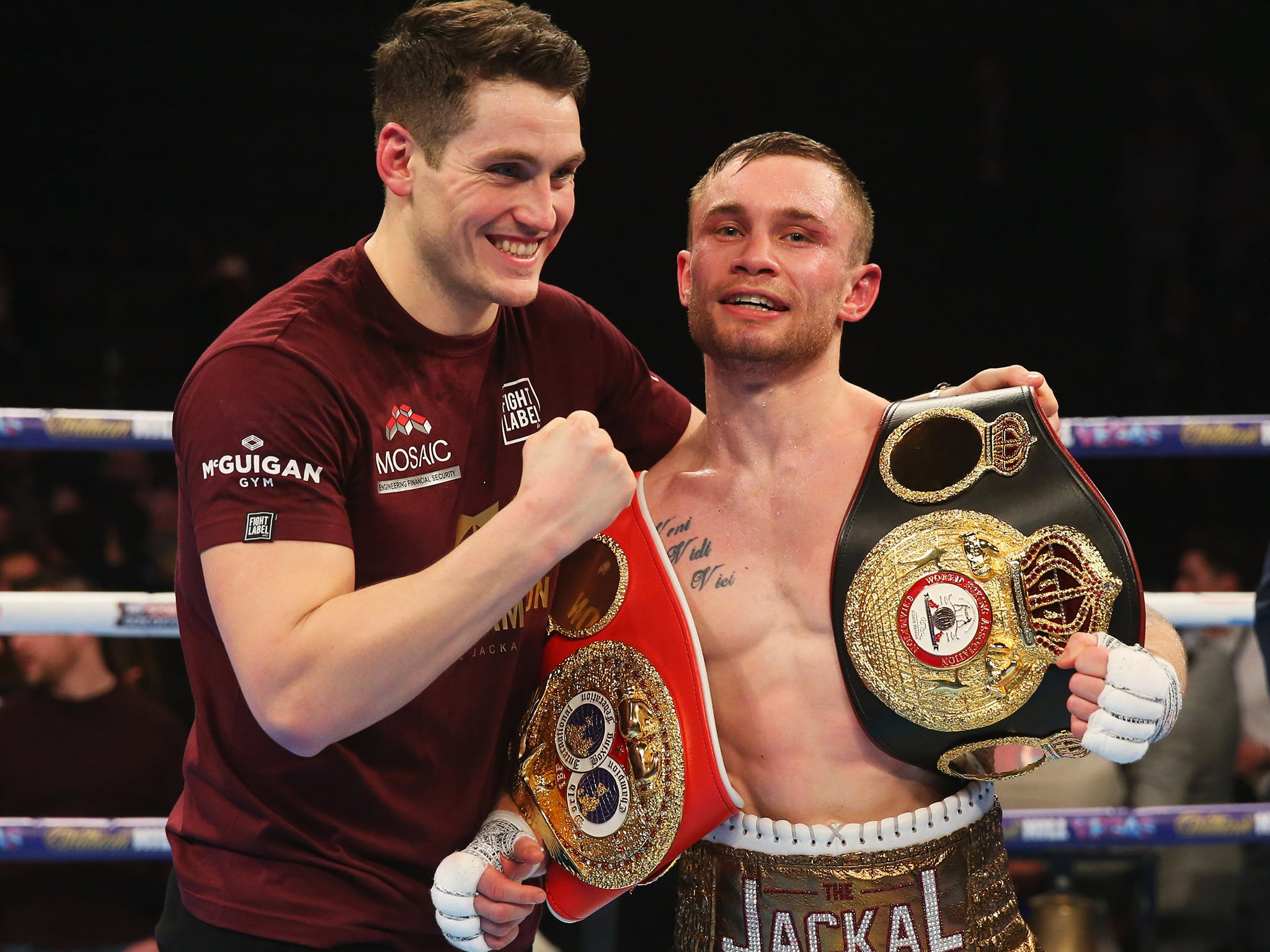 Frampton was trained by Barry McGuigan's son, Shane (right)