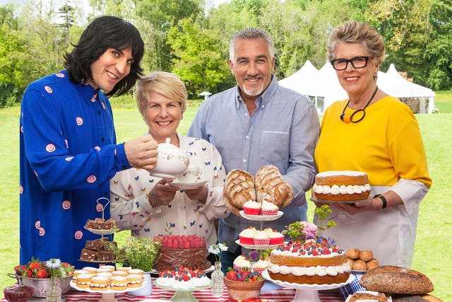 The judges and presenters of The Great British Bake Off 2017 (left to right) Noel Fielding, Sandi Toksvig, Paul Hollywood and Prue Leith