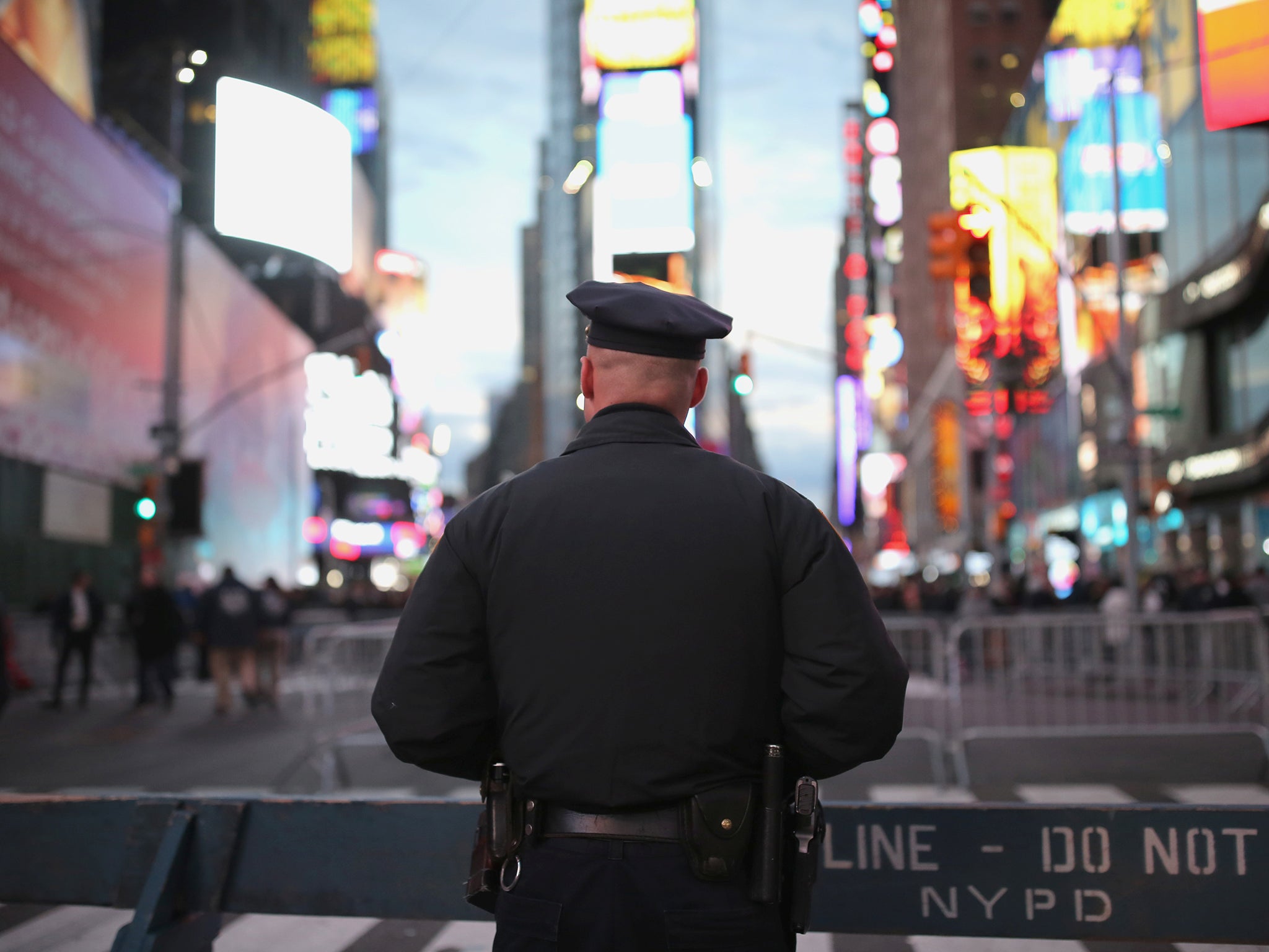 A police officer watching over Times Square