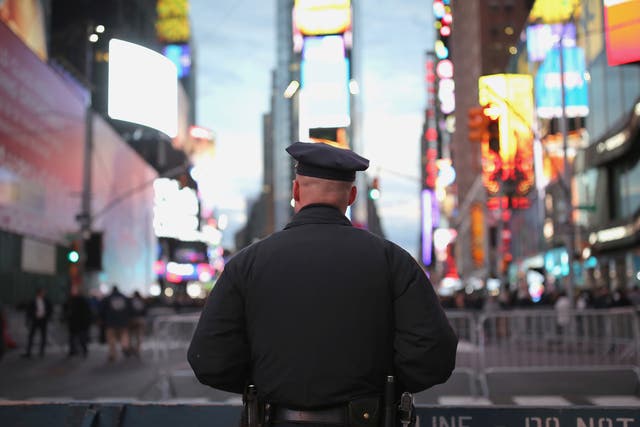 A police officer watching over Times Square