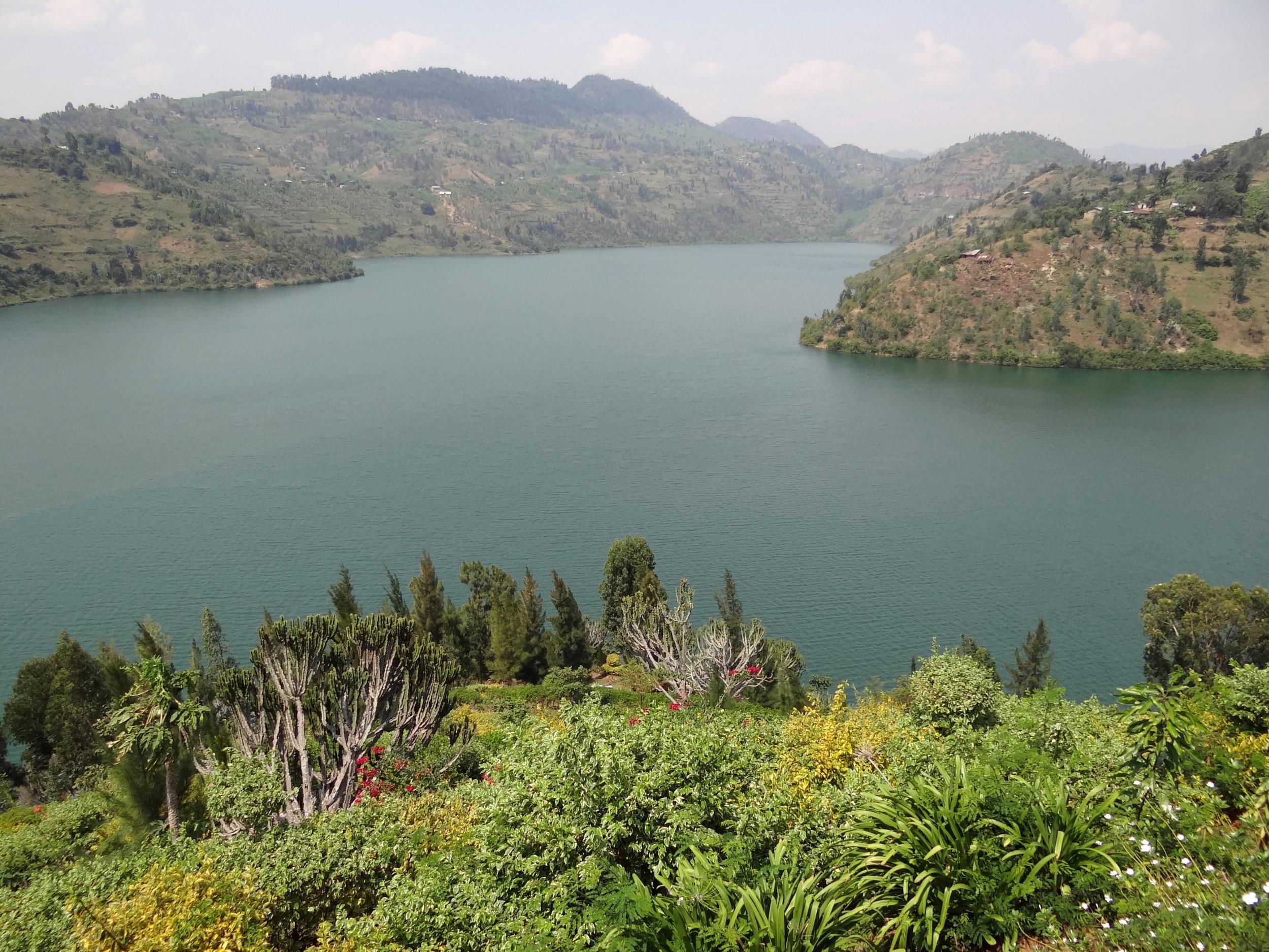 &#13;
Trapped gas building up beneath lakes like this one in Rwanda create volcanic activity known as 'exploding lakes' &#13;
