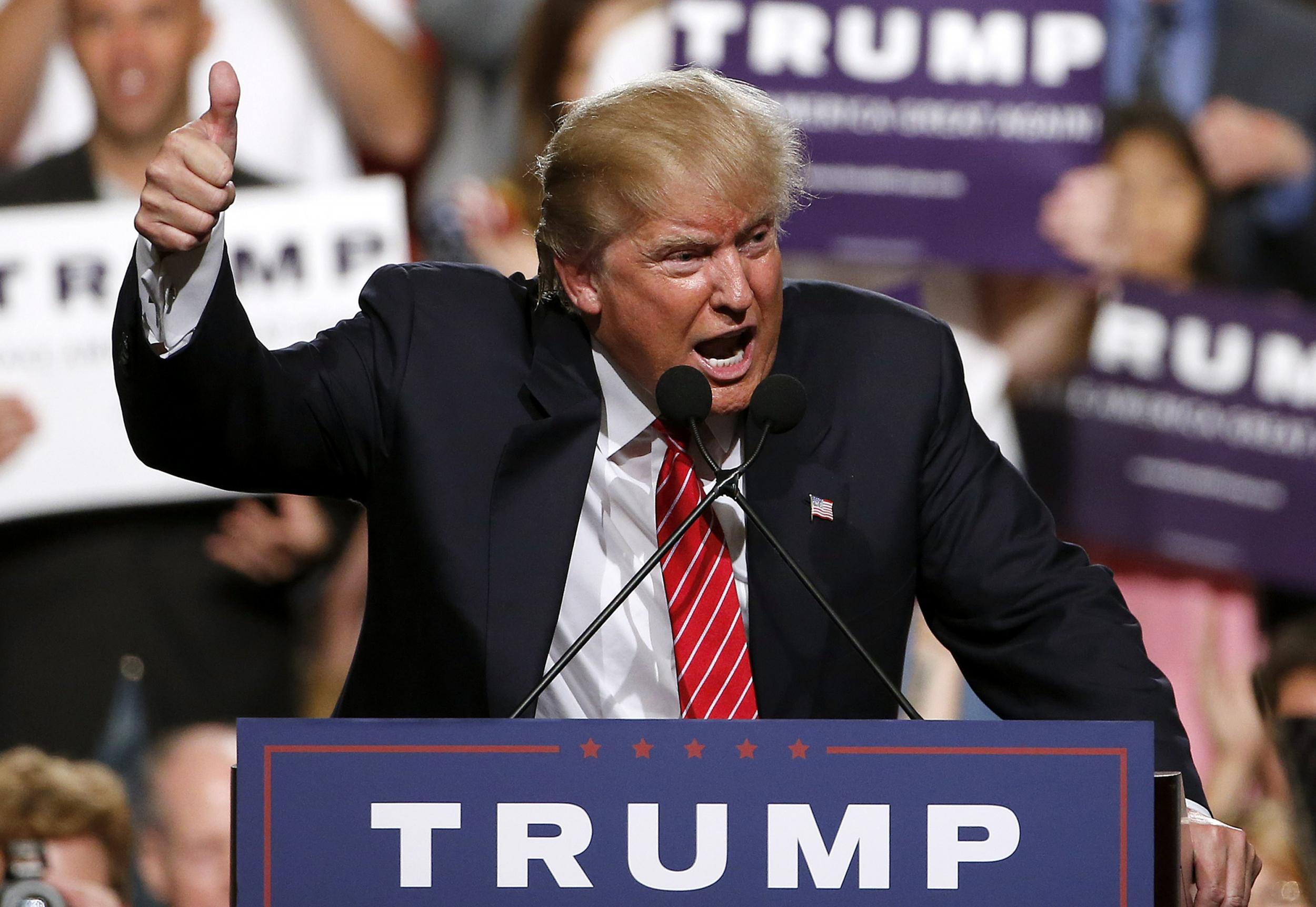 A file photo shows Donald Trump speaking in Phoenix during the 2016 campaign